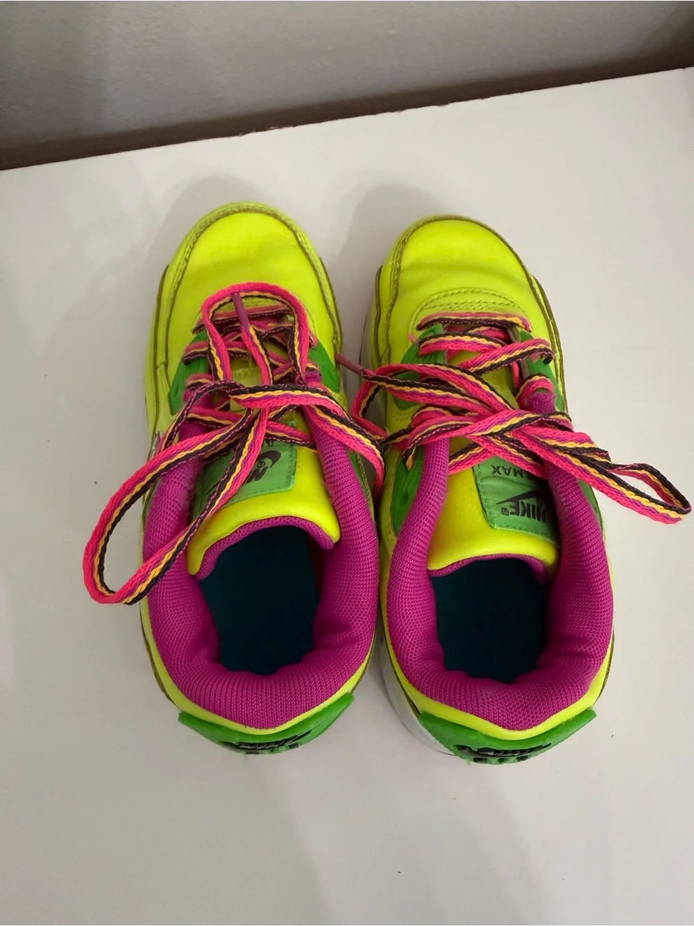 Nike Air Max 90 Kids Neon Volt Pink Green Sneakers Size 12C Retro Running Shoes